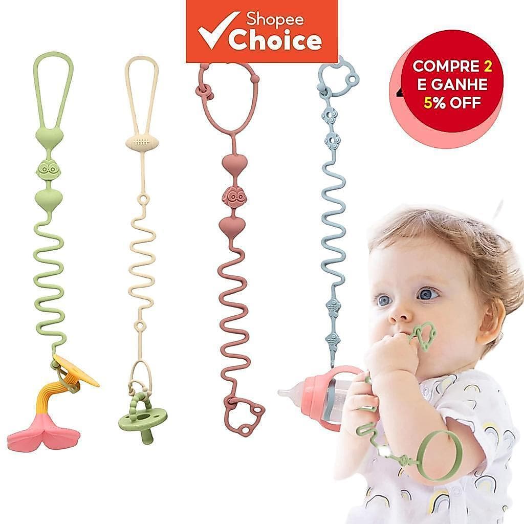 Conjunto de quatro peças - correias para brinquedos de bebê, correntes de chupeta, correias de mamadeira de silicone,