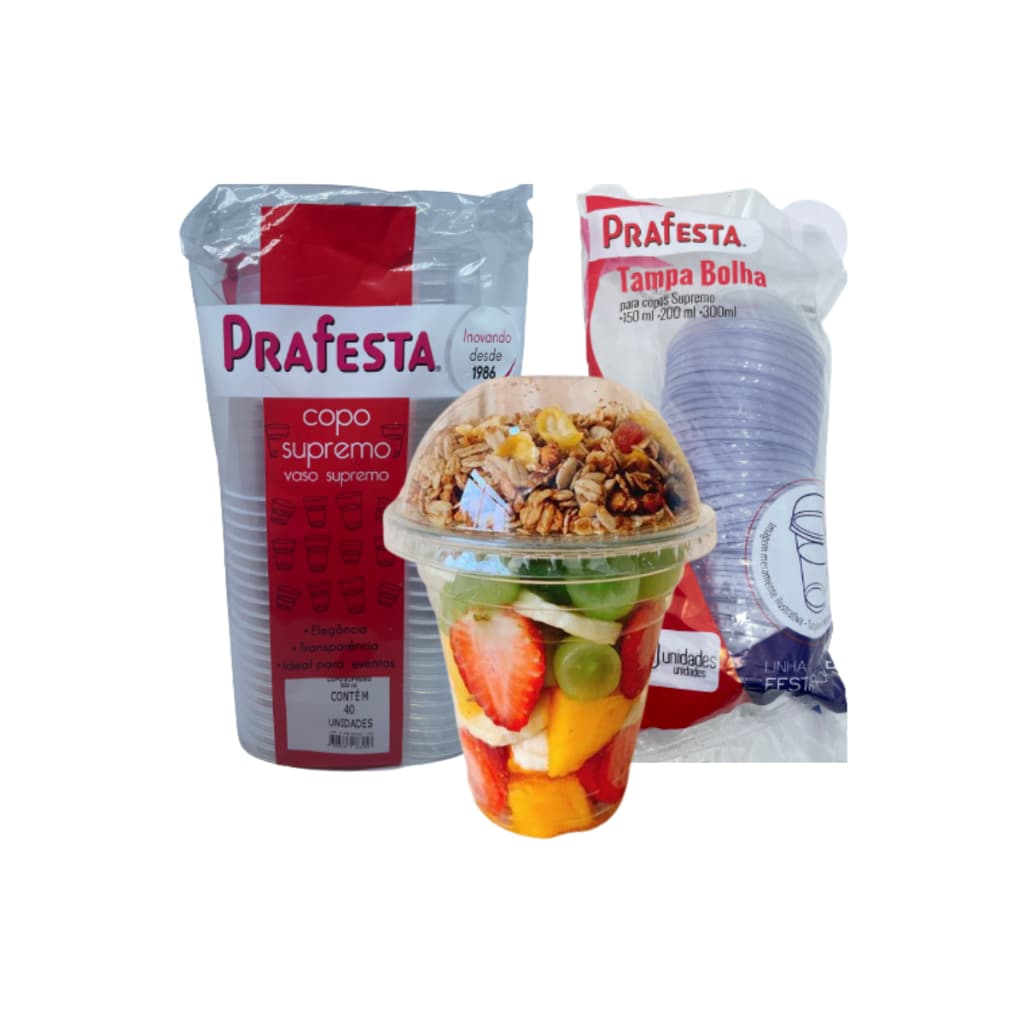 Copo Plástico Resistente 300ml C/ Tampa Bolha Prafesta Festa Delivery - 80u
