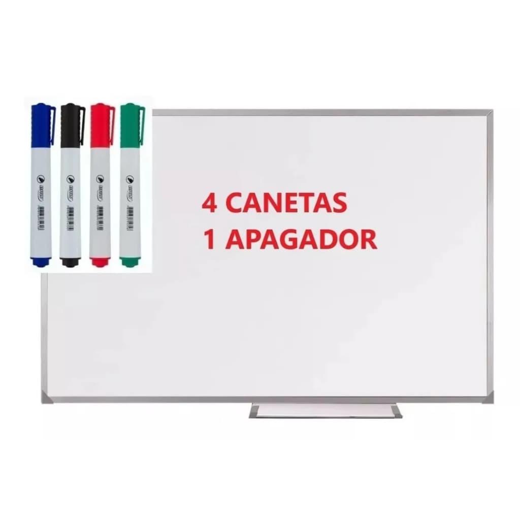 Lousa Quadro Branco Moldura Aluminizada 120x90 Cm + 4 Canetas