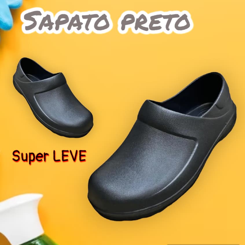 Babuche Sapato Yvate Profissional Saúde, Cozinha Enfermagem Fechado Preto