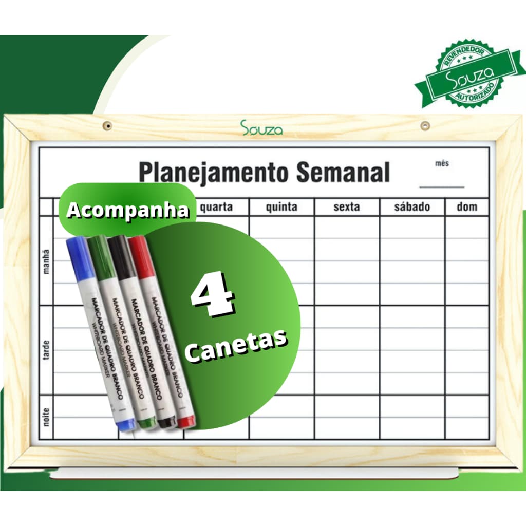 Lousa Quadro De Aviso Planejamento Semanal 90x60 + 4 Canetas + Apagador