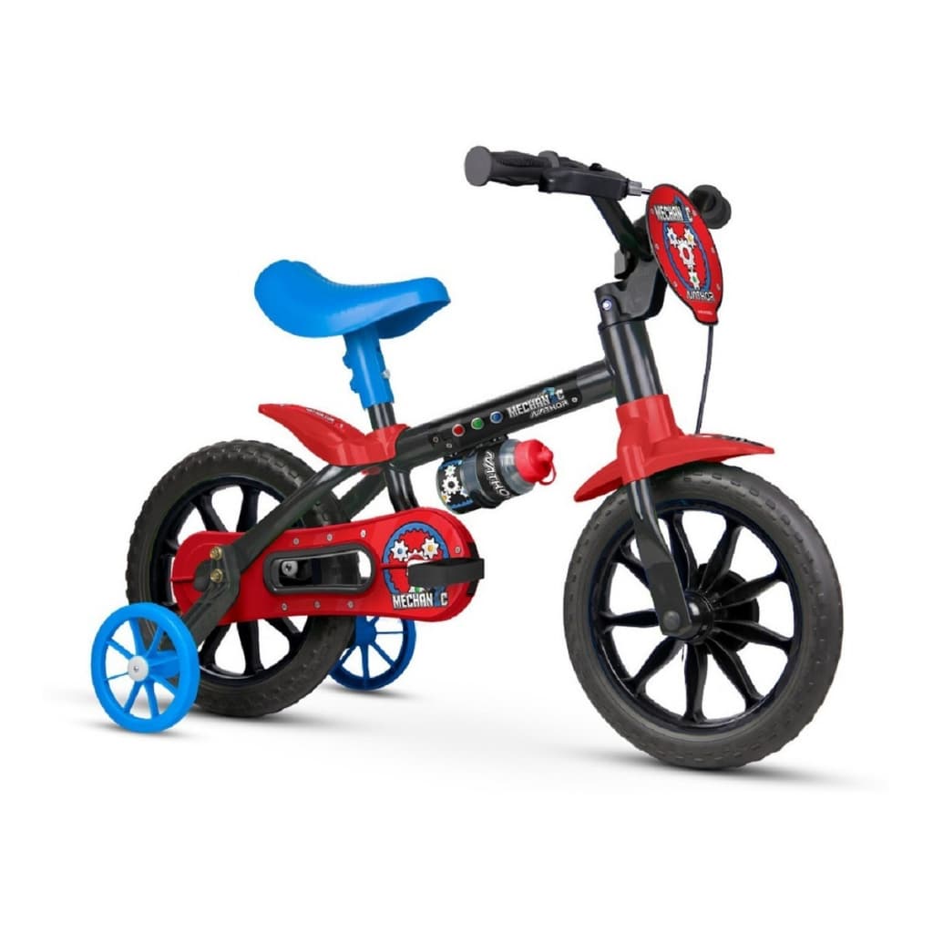 Bicicleta Bike Infantil Nathor Mechanic Aro 12 Cor Preto/vermelho Com Rodas De Treinamento