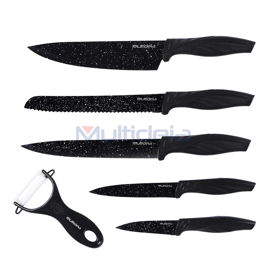 Kit Jogo Faca Faqueiro 6 Pçs Gourmet Mármore Luxo Churrasco