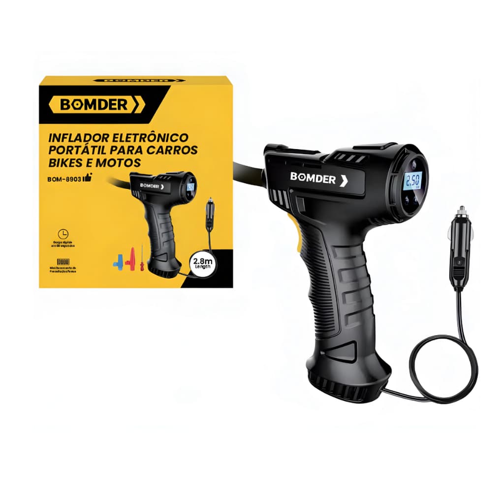 Mini Compressor Inflador Eletrônico Portátil Calibrador Digital Bomba Ar Para Pneu Carro Bike Moto Com Lanterna