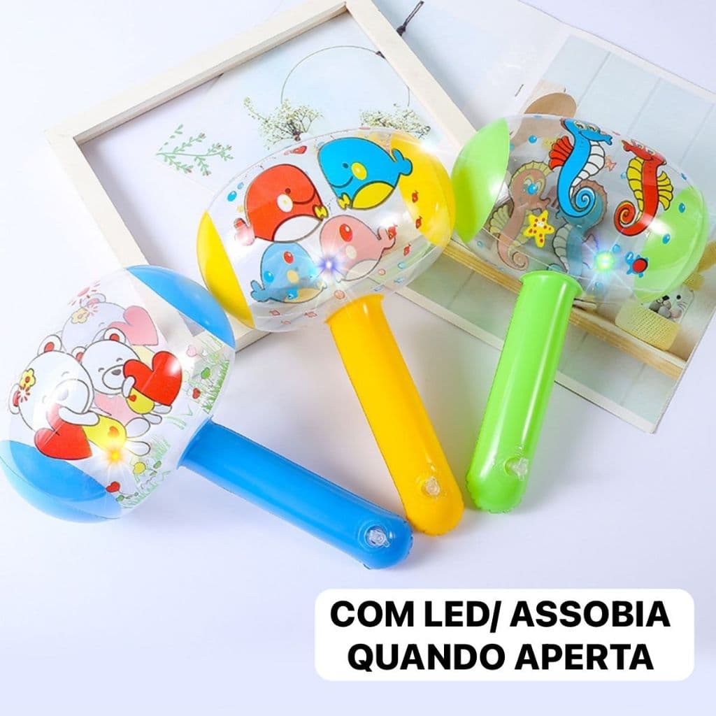 Kit 10 Martelos Infláveis 22cm C/luz Brinquedo Bebê Criança