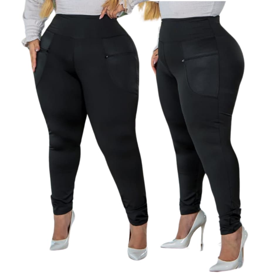 Legging Plus Size Com Bolso Ziper  E Cintura Alta Suplex Grossa Do 38 ao 60