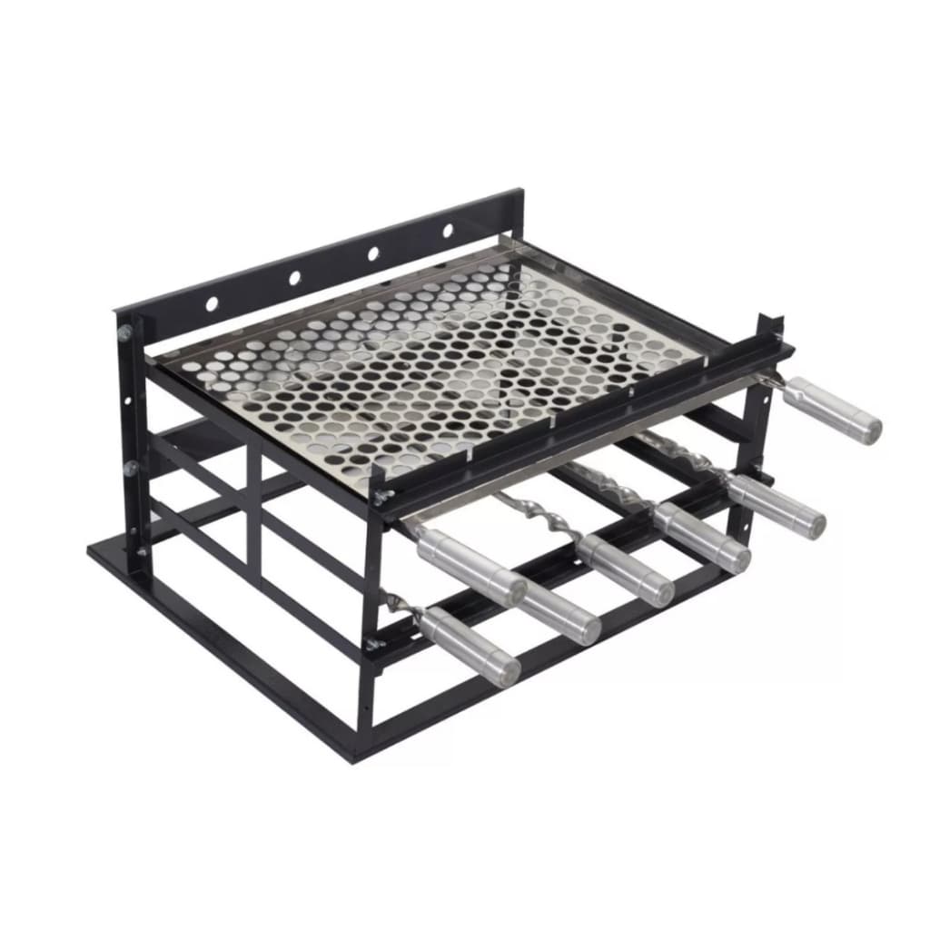Kit Suporte Grill Churrasqueira Alvenaria Preto 60cm Com 1 Grelha Moeda+ 5 Espetos