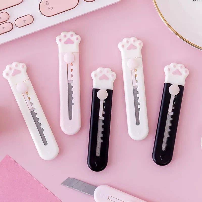 Kit 3 Mini Estiletes Decorado Patinha de Gato Fofo com Lâmina Retrátil