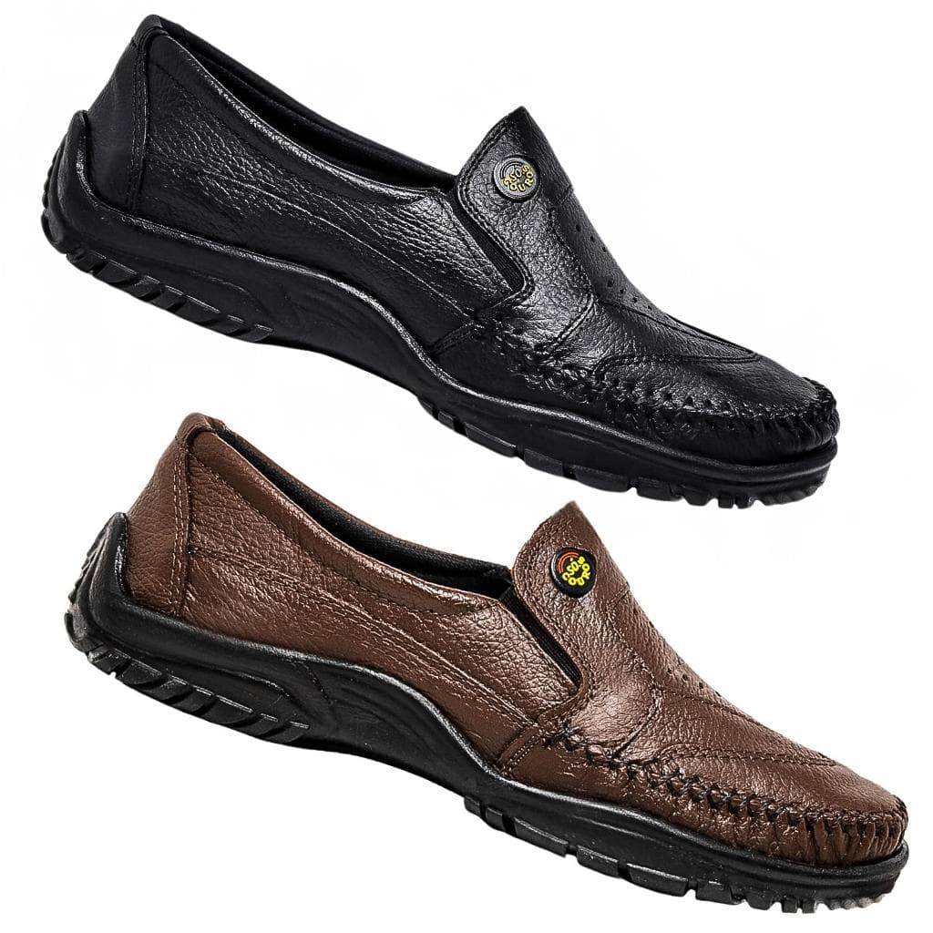Kit 2 Pares Mocassim Masculino Couro Driver Legítimo Sapato Casual Ortopédico Confortável