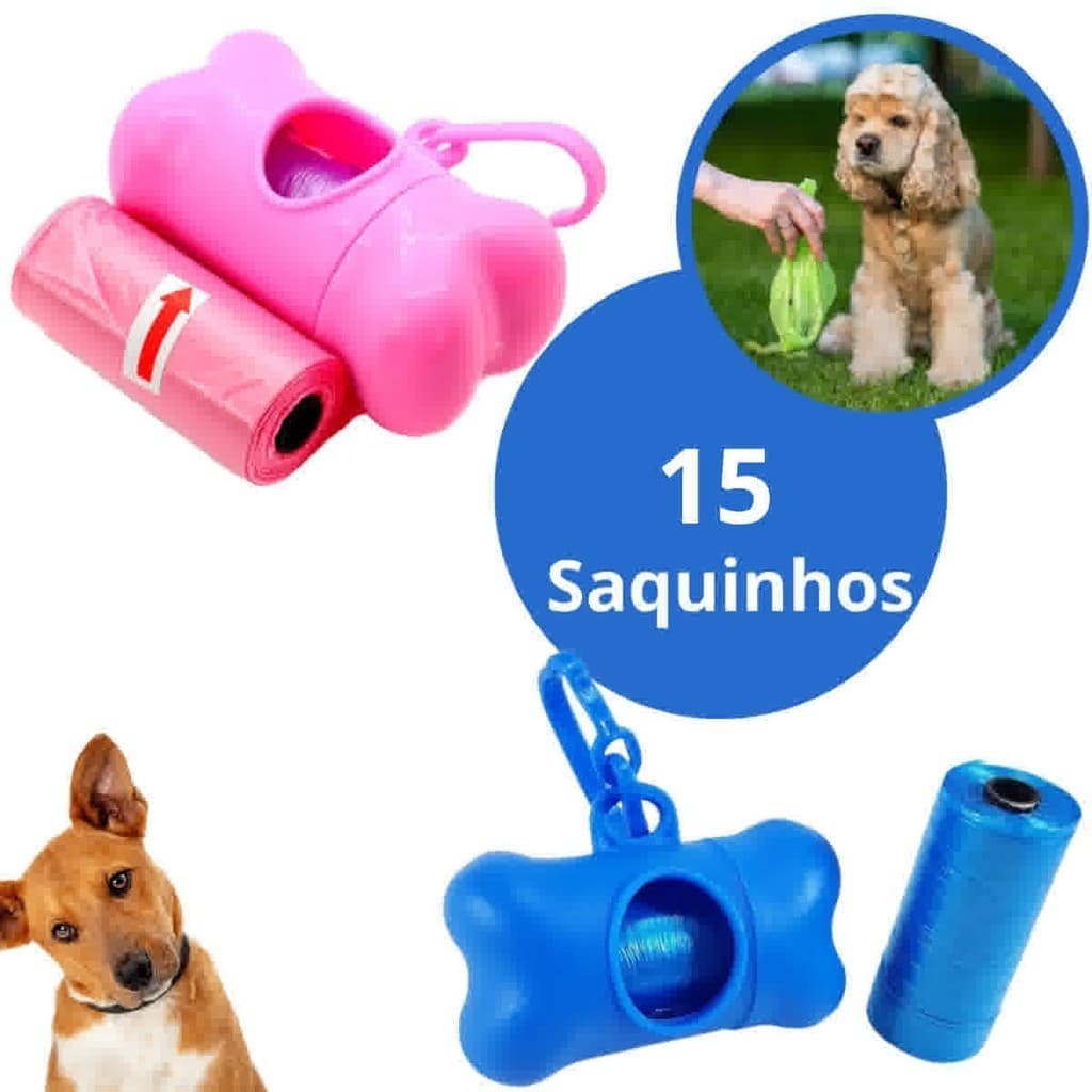 Kit Pet Higiênico Suporte 45 / 90 Saquinhos Cata Caca Rolinho de Refil Saco Coco Cães Gato Passeio