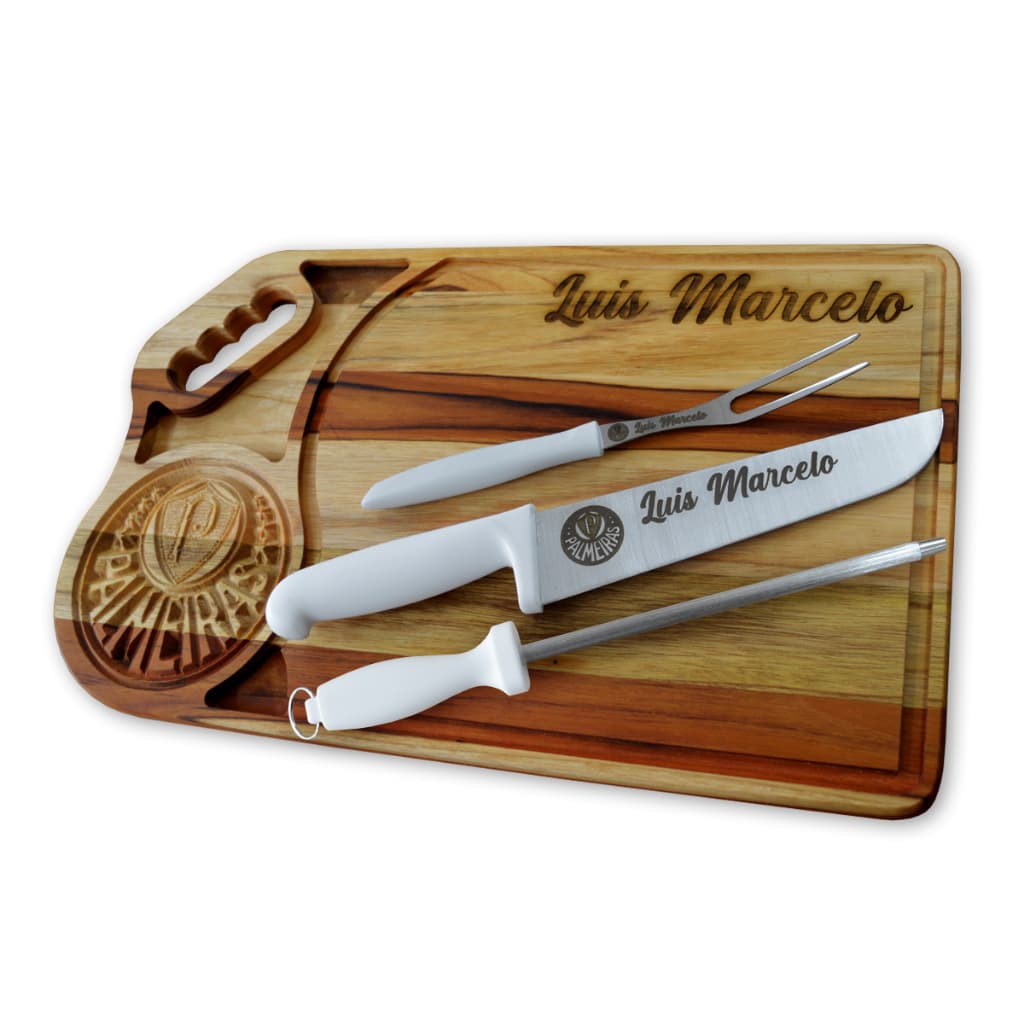 Kit Tábua e Utensílios Para Churrasco Personalizado Time Palmeiras + Nome