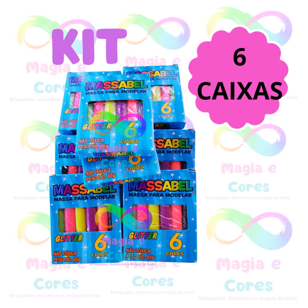 Kit Massinha de Modelar com Glitter Gliter 6 Cores 65g-6 CAIXAS
