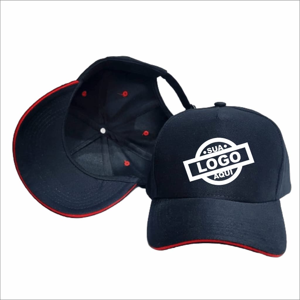 Bone Americado Premium no Brim Forrado Aba Curva Sanduiche 6 Costuras Fitão Com ilhós