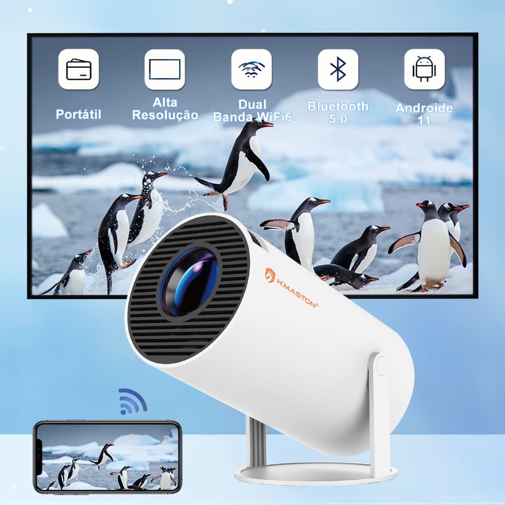 Projetor Wi-fi lançamento Portátil com Android HDMI Smart Cinema Hy300 4k HD