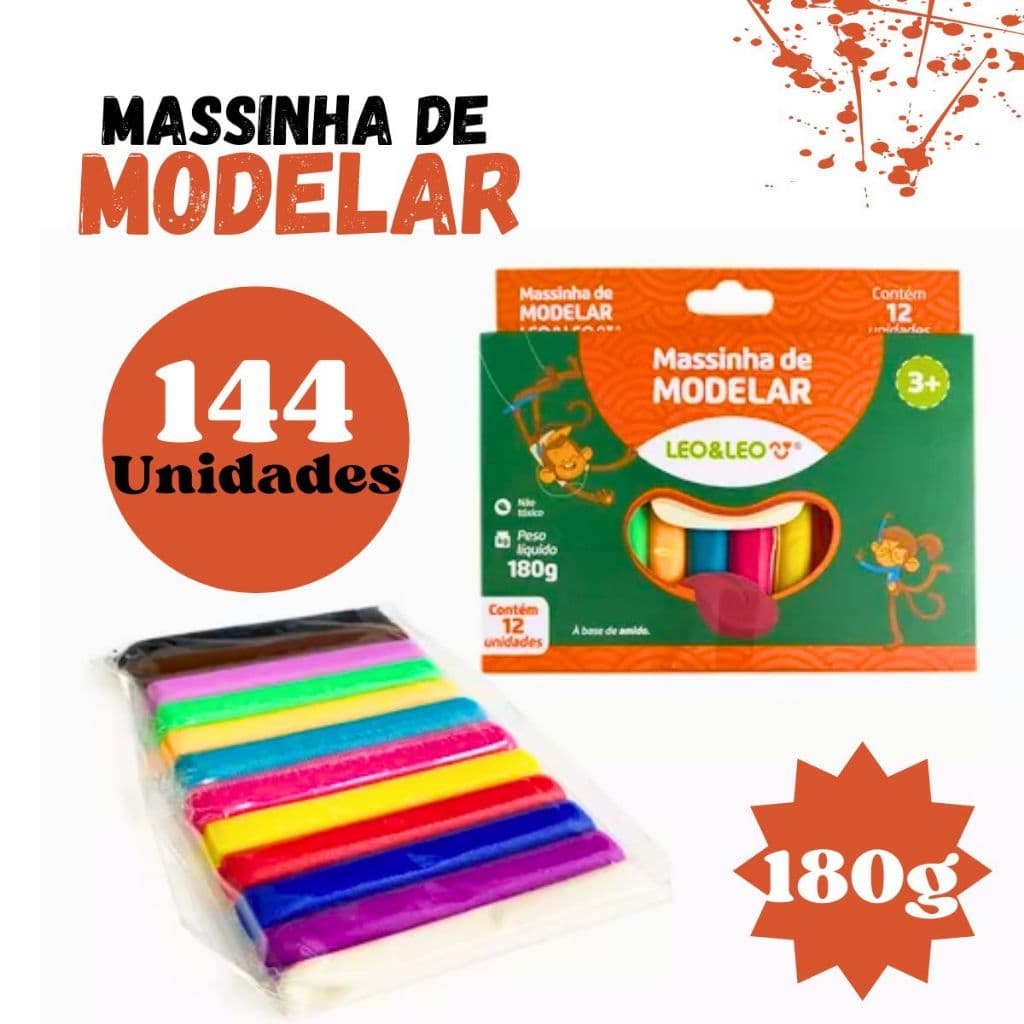 Kit 12 Caixas Massa De Modelar 180g Com 12 Cores