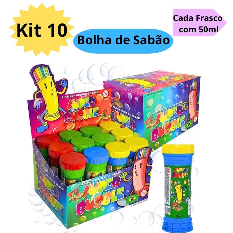 Kit 10 Bolha de Sabão Kit Festa Bolinha de Sabão Brinquedo Infantil Lembracinha Escolar
