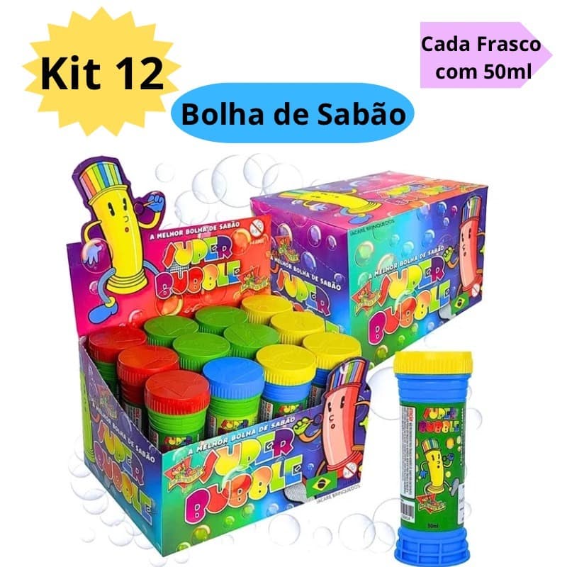 Kit 12 Bolha de Sabão Kit Festa Bolinha de Sabão Brinquedo Infantil Lembracinha Escolar