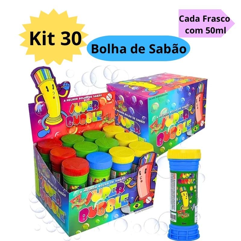 Kit 30 Bolha de Sabão Bolinha de Sabão Kit Lembracinha Festa Brinquedo Infantil Escolar