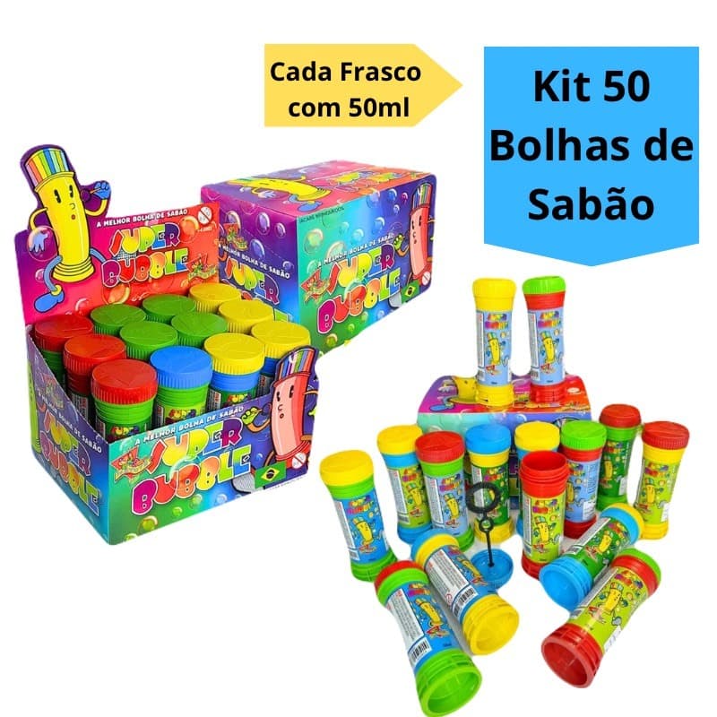 Kit 50 Bolha de Sabão Bolinha de Sabão Kit Lembracinha Festa Brinquedo Infantil Escolar