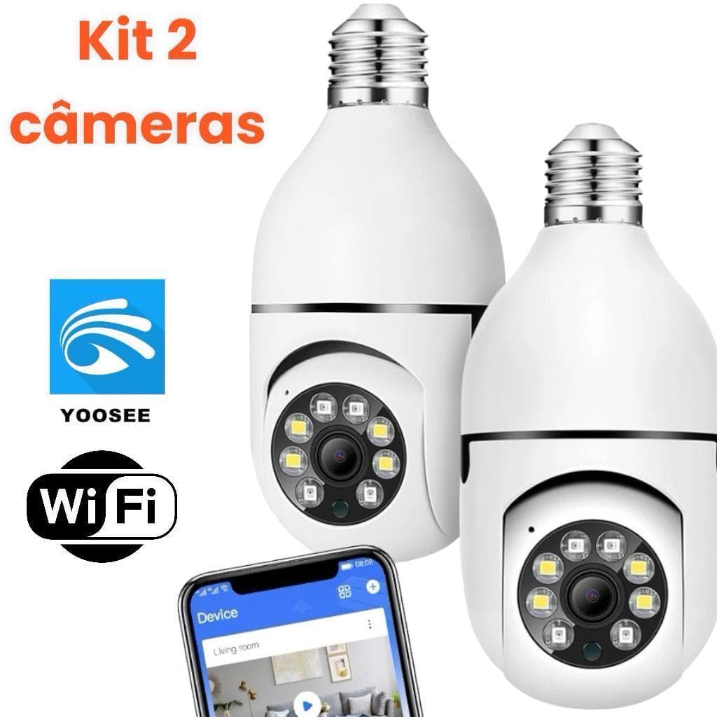 kit 2 câmera segurança wi-fi ip sem fio 360 encaixe lampada aplicativo yoosee
