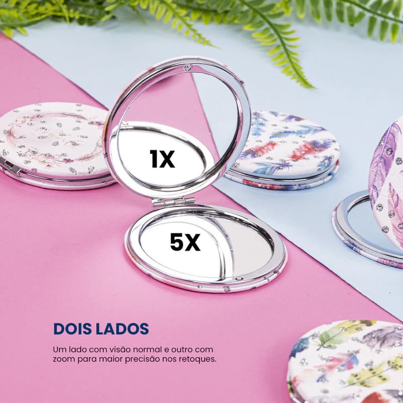 Espelhinho Personalizado De Mão Duplo Maquiagem Sobrancelha Espelho Zoom Bolsa Portátil
