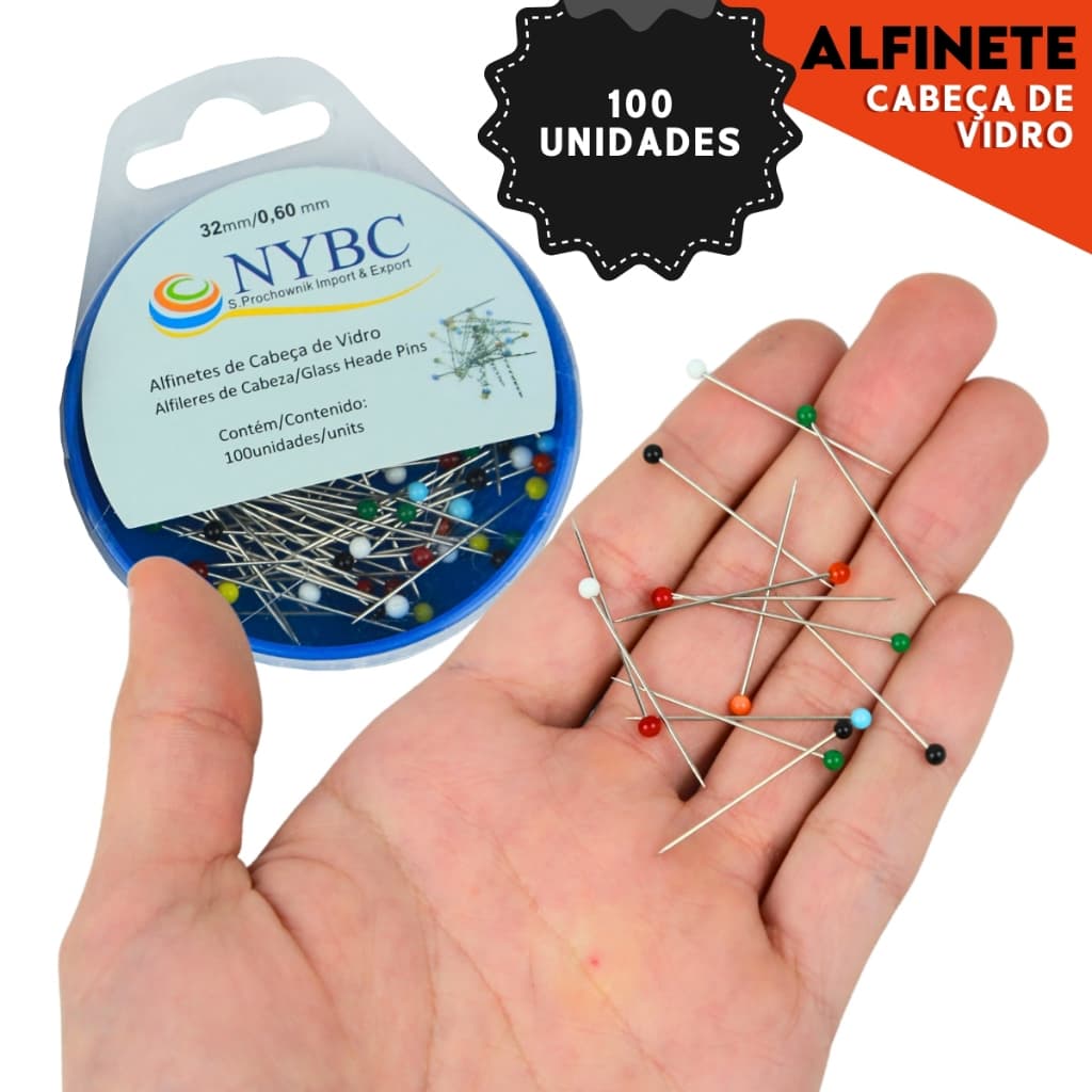 Alfinete Cabeça de Vidro - Com 100 Unidades - CH