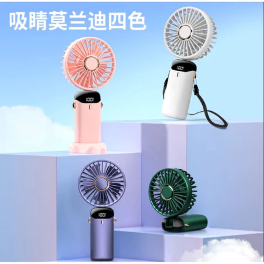 Mini Ventilador Portátil 5 Velocidades USB Recarregável Dobrável Com Display LED