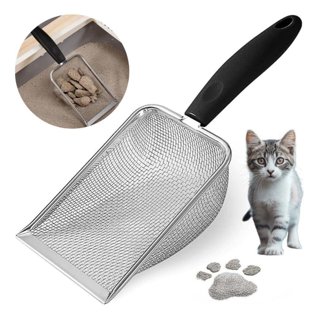Pazinha Coletora Para Areia de Pet Peneira Coletora Higiênica Para Gato e Cachorro em Aço Inox com Malha Fina