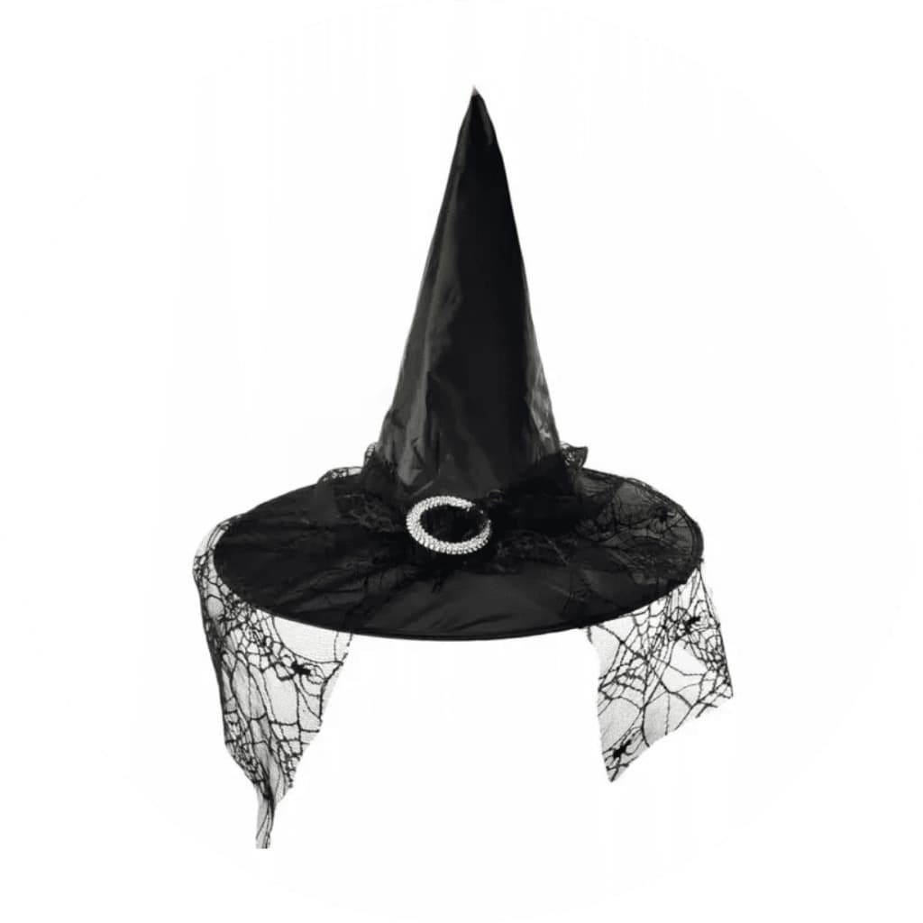 Chapéu de Bruxa Preto c/Renda e Fivela - Fantasia Cosplay