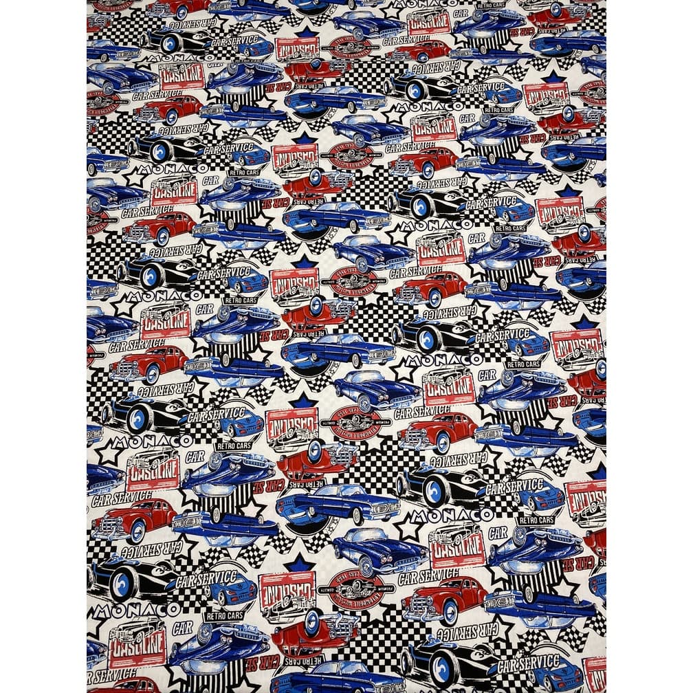 Tecido Tricoline Estampado 100% Algodão - Carros retrô