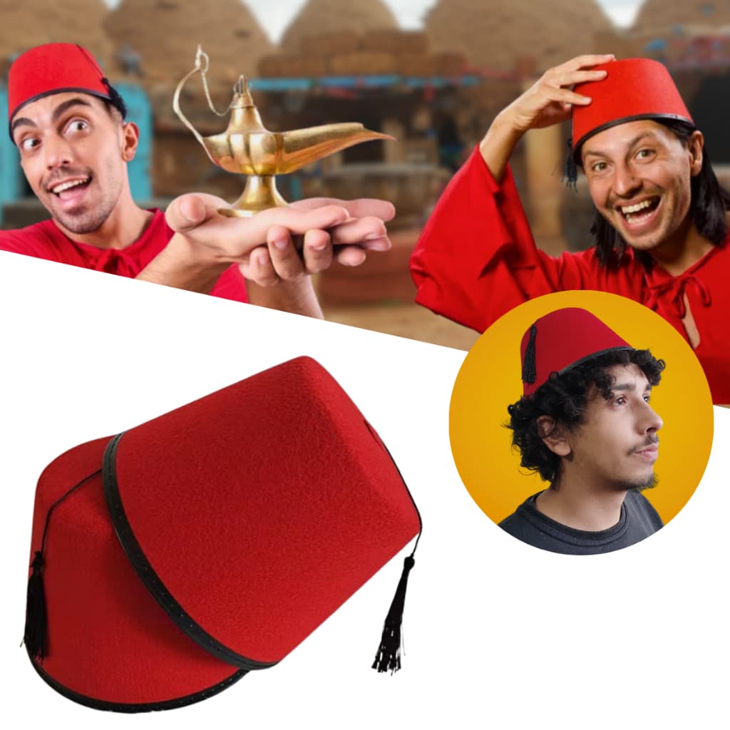 Chapéu Turco Fez Tradicional de Feltro Vermelho Alladin Doctor Who Fantasias Cosplay