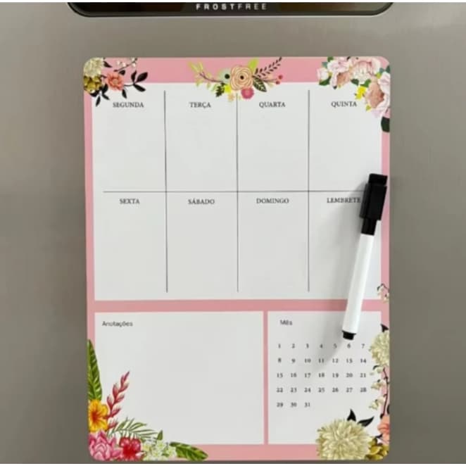Planner Magnético Rosa Lousa Lembrete Imã Geladeira Porta Recados Anotação Semanal Mensal