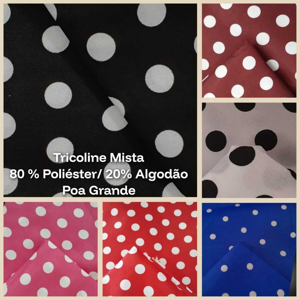 TECIDO TRICOLINE MISTA POÁ  * VENDAS A PARTIR DE 25 CM X 1,45 MT LARGURA* CORES VIBRANTES.