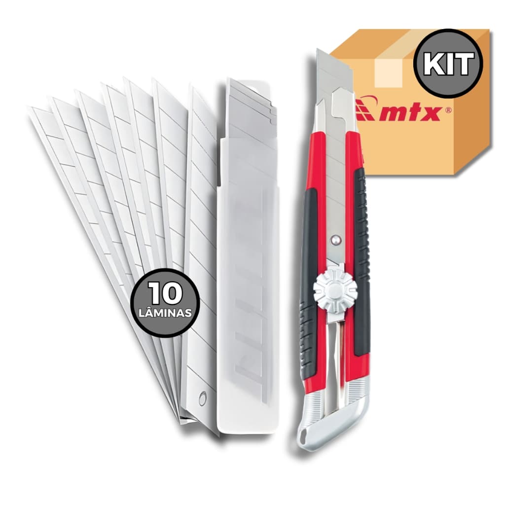 Kit Estilete Profissional De Alta Qualidade Com 10 Lâminas 18mm MTX 789149+7896955