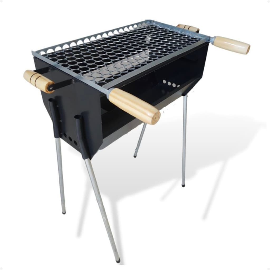 Kit Churrasqueira Portátil A Carvão 50x30 Com Grelha 3 Alturas Suporte Camping Churrasco  Gourmet