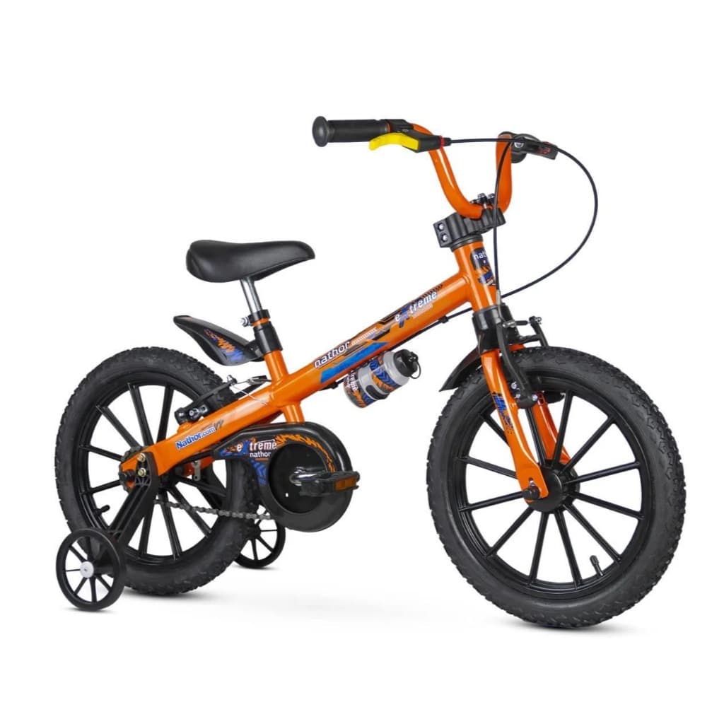 Bicicleta Infantil Aro 16 Laranja/preta Extreme - Nathor Com Rodinhas de Treinamento