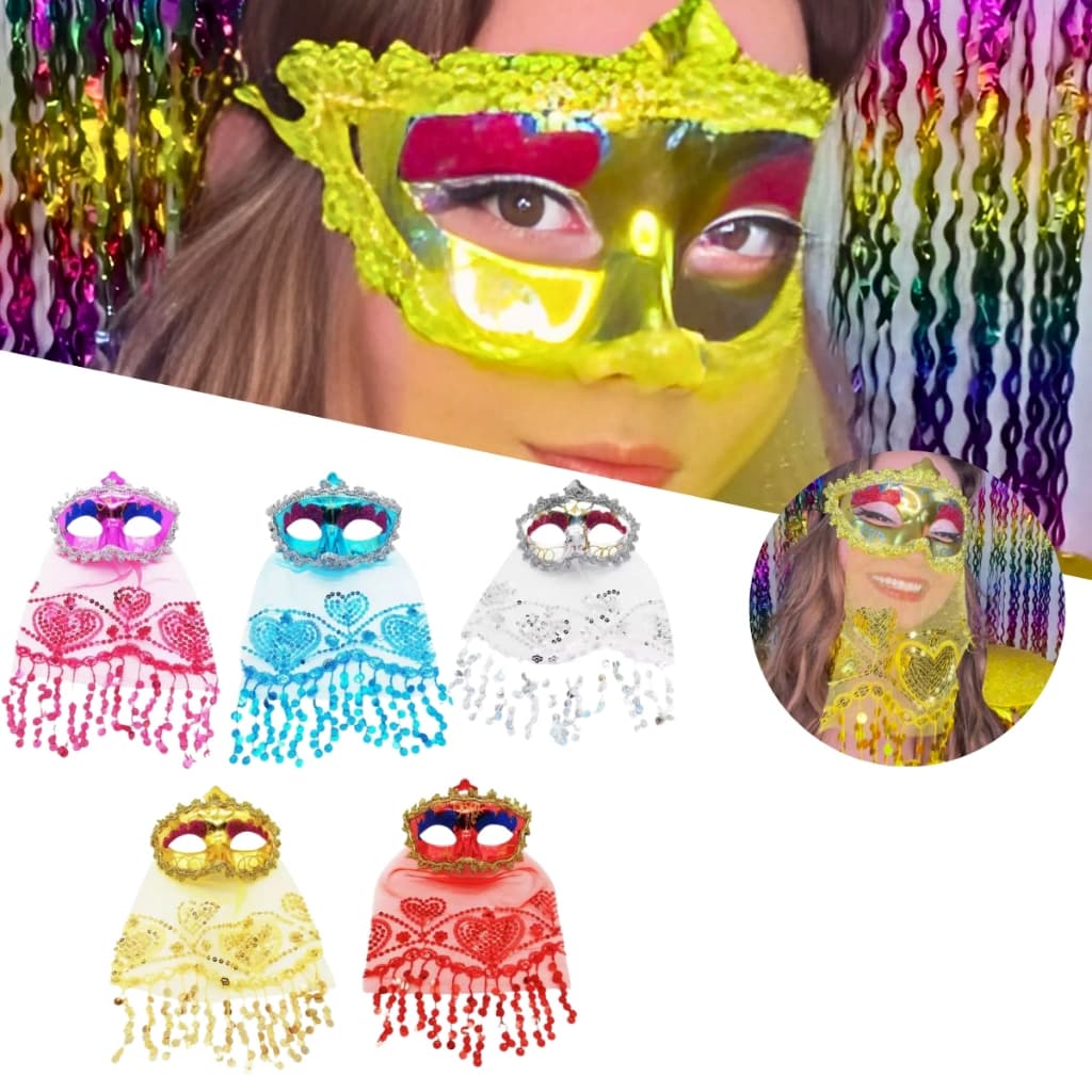 Máscara com Véu Dança do Ventre Carnaval Baile Odalisca Festa Fantasias Várias Cores