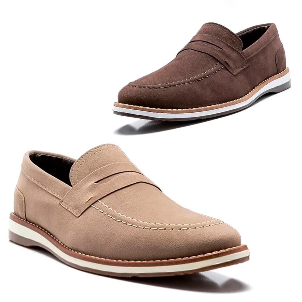 Kit 2 Pares Mocassim Loafer Masculino Camurça Laboshoes Calce Fácil Marrom