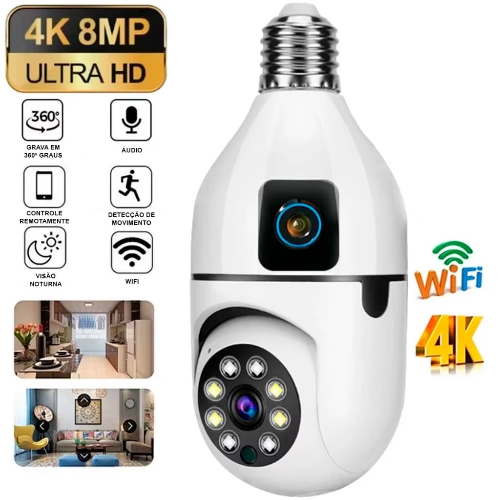 Câmeras de Segurança Wi-Fi Smart 360°: Modelos A8, A8-Yoosee, A8-ICSEE, Lâmpada e Lâmpada Dupla