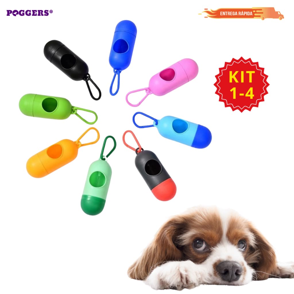 Kit 1-4 Suporte Cata-Caca para Cachorro Passeio com Gancho para Prender 40 Saquinhos