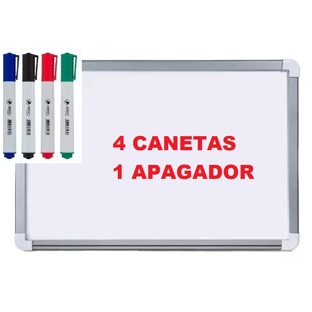 Lousa Quadro Branco Moldura Alumínizado 40x30 Cm + 4 Canetas