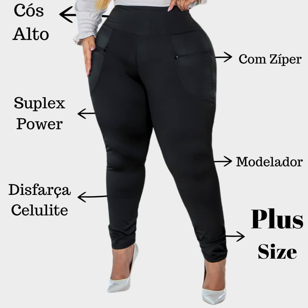 Legging Plus size Feminina Malha Grossa Cintura Alta Modeladora Do M ao G4 Bolso e Zípper