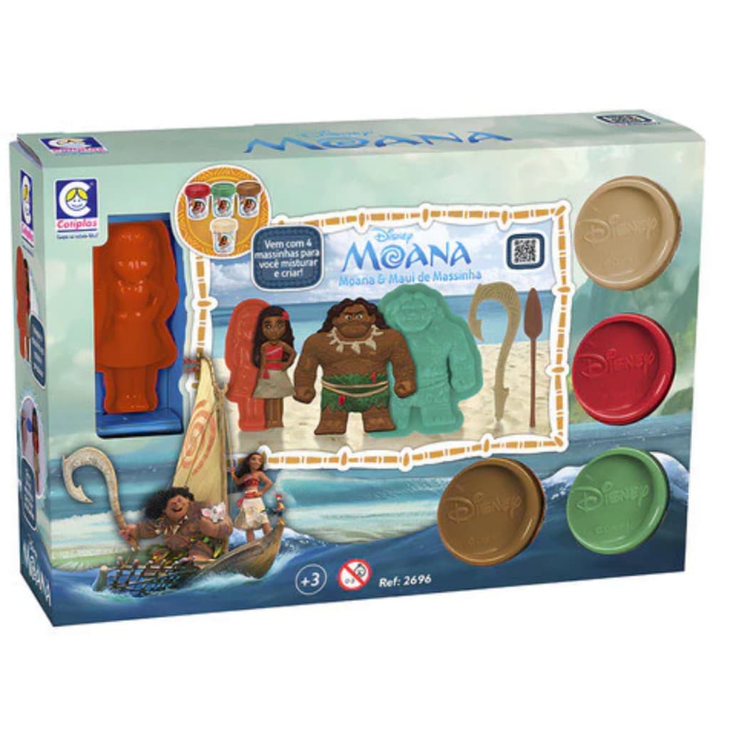 Kit Massinha Brinquedo Modelar Moana E Maui Disney Cotiplás Com 4 Potes