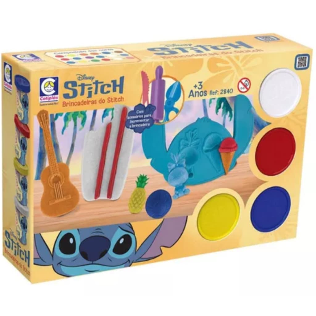 Brinquedo Brincadeiras Do Stitch Kit Massinha De Modelar 4 Potes