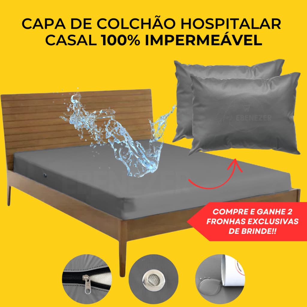 Capa Protetora Para Colchão Casal Impermeável Hospitalar Com Zíper Antialérgico  + 2 fronhas