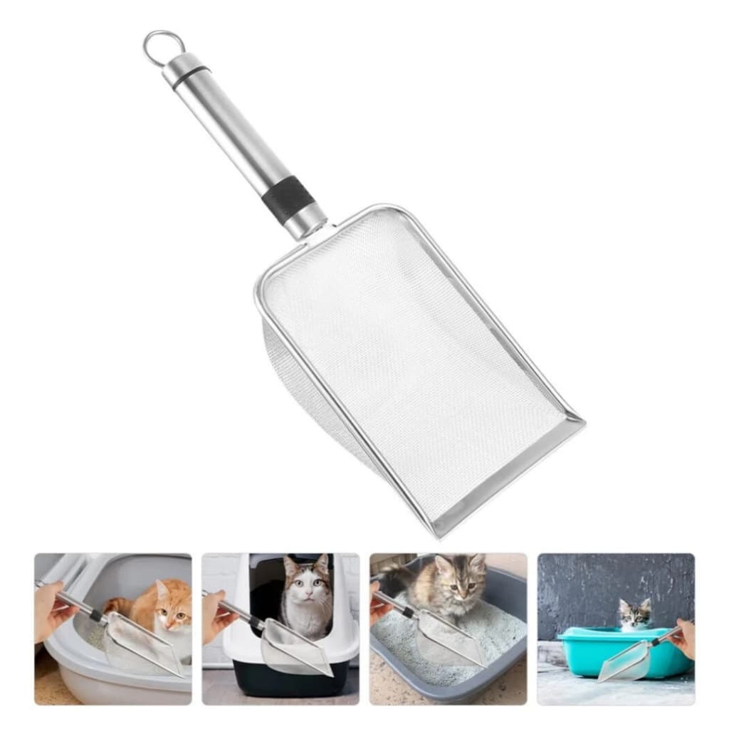 Pá Peneira de Areia Coletora Higiênica Pet Gato Cachorro Lagarto Aço Inox - Caixa de Areia