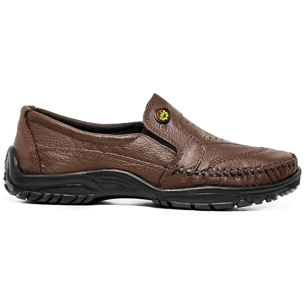 Sapato Sapatilha Mocassim Marrom Masculino  De Couro Legítimo Solado de Borracha Costurado Macio