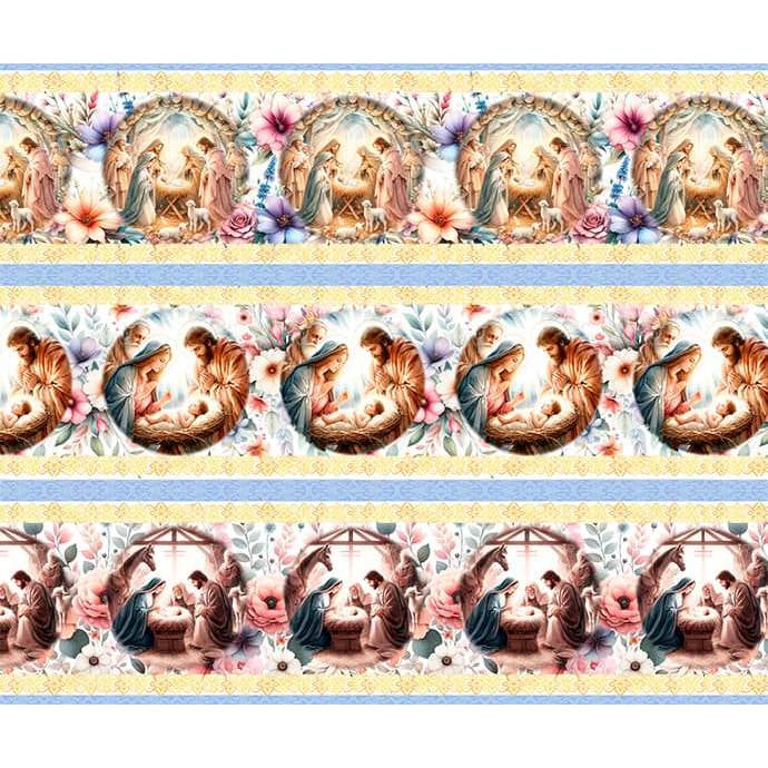 Tricoline Digital Barrado Várias Estampas Fernando Maluhy 55x150 cm - 10 Faixas - Pano de Prato Mesa Artesanato