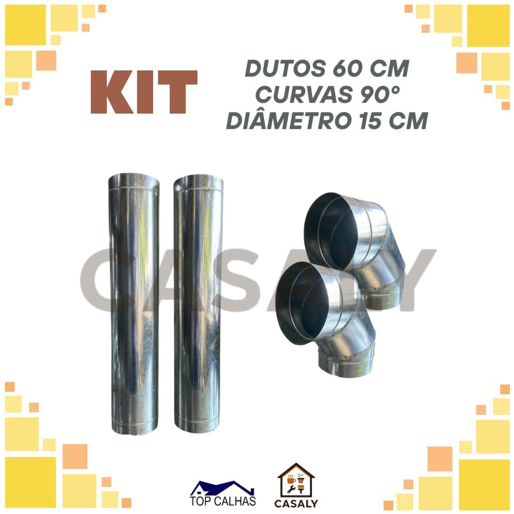 Kit Coifa Churrasqueira Chaminé Gourmet | Dutos de 60cm + Curvas 90° | Diâmetro 15/20cm