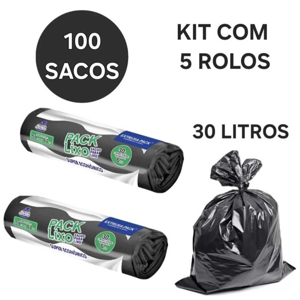 Kit Com 5 Rolos Sacos De Lixo 100 Sacos Pack Super Economico Eficiencia Em Limpeza